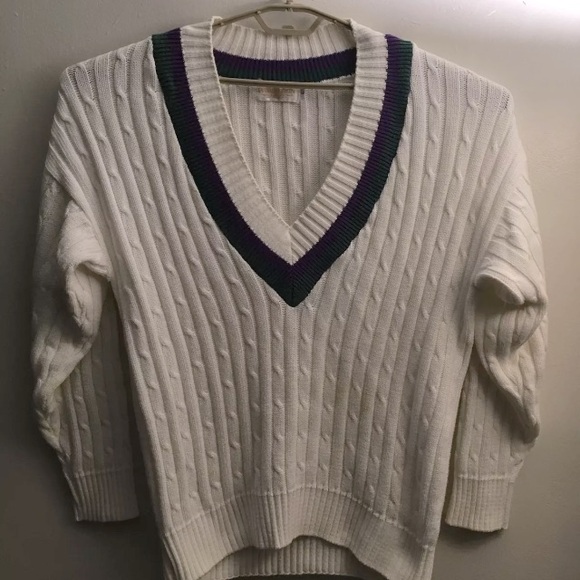 Men’s WIMBLEDON Cable-knit Size Large Tennis Collegiate V neck Sweater - Picture 1 of 8